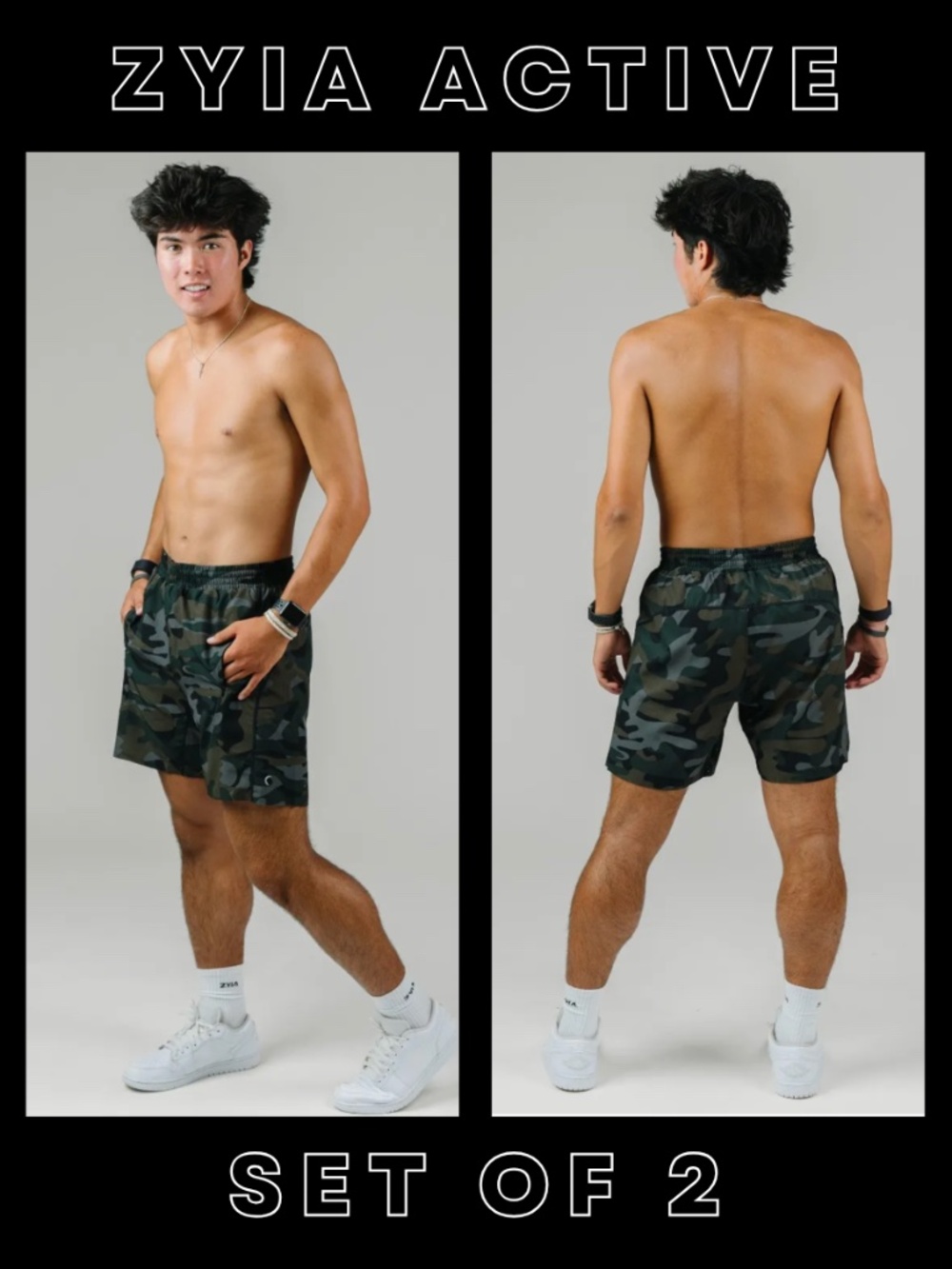 Set of 2 Mens Camo shorts zipper pockets and black short liner size adult XS